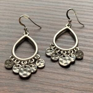 Boho Silver Tone Coin Fringe Dangle Earrings Teardrop Gypsy Style